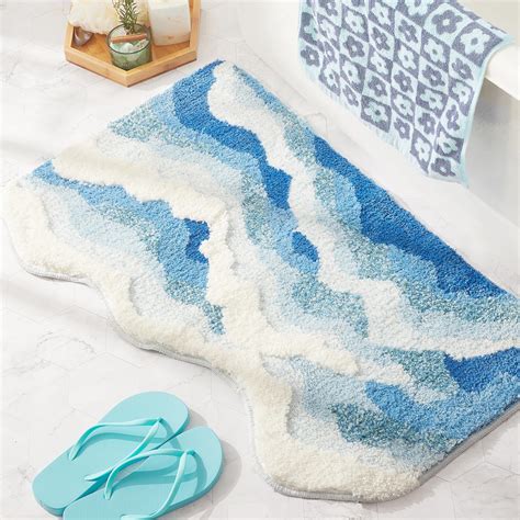 Amazon.com: DyeFury Blue Ocean Wave Bath Mat, Cute Funky Bathroom Rugs ...