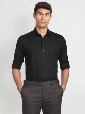 Buy Arrow Black Cutaway Collar Dobby Formal Shirt Online