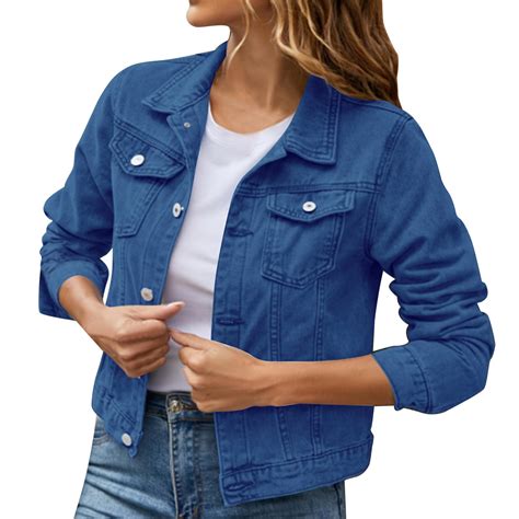 2025 Women's Denim Jackets,Women's Basic Solid Color Button Down Denim ...