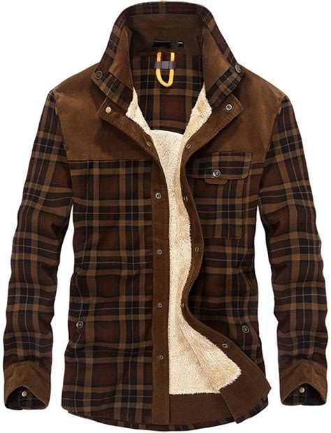 Haellun Men's Long Sleeve Sherpa Lined Shirt Jacket Flannel Plaid ...