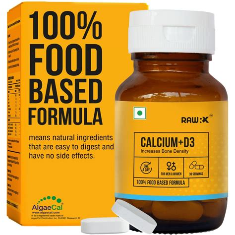 RawRX Plant Based Calcium+D3 with Vitamin C & D3, Magnesium & Zinc for ...