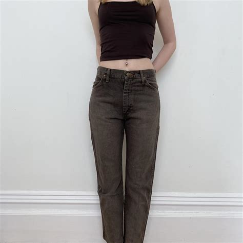Vintage brown wrangler jeans! Have peen patched up... - Depop