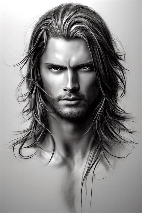 Centered Portrait Correct Proportions Long Hair Masculine Handsome ...