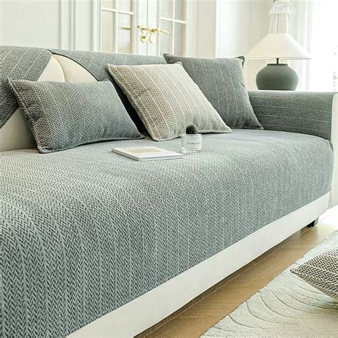 Solid Color Chenille Anti-Scratch Herringbone Couch Cover - Soft and ...