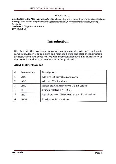 BCS402 Module 2 Notes: ARM Instruction Set & Data Processing - Studocu