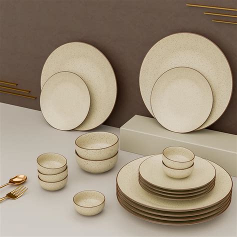 Buy The Earth Store Creme Matte Set of 20 Piece Ceramic Dinner Set, 6 ...