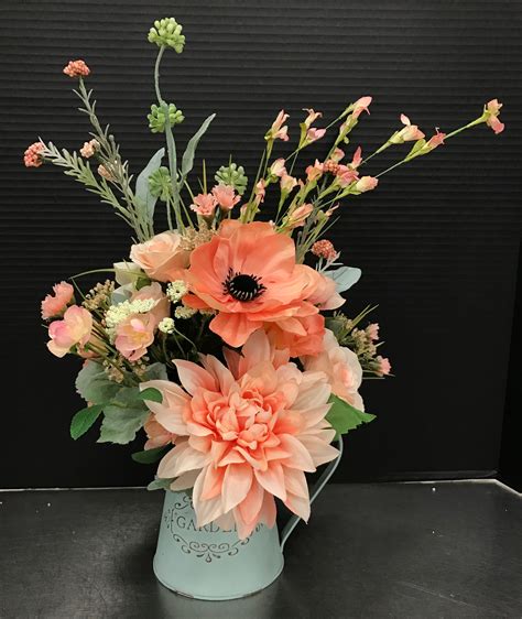 Peachy Pitcher 2017 by Andrea | Summer flower arrangements, Artificial ...