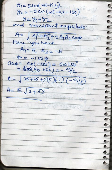 . Find the resultant amplitude due to superposition of two waves y₁ ...