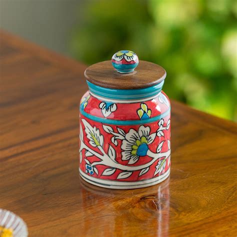 Buy ExclusiveLane 'Mughal Floral' Airtight Ceramic Jars for Kitchen ...
