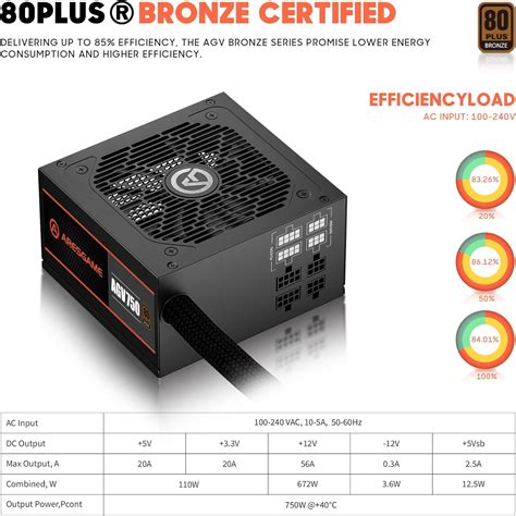 Buy ARESGAME AGV Series 750W Power Supply, 80 Plus Bronze Certified ...