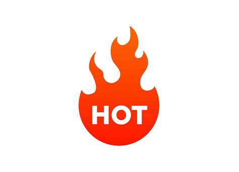 Fiery flame icon featuring the word hot in bold white letters against a ...