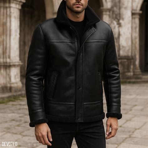 Men's Leather Jacket - Pure leather in Black with fur - Biker by Devoted