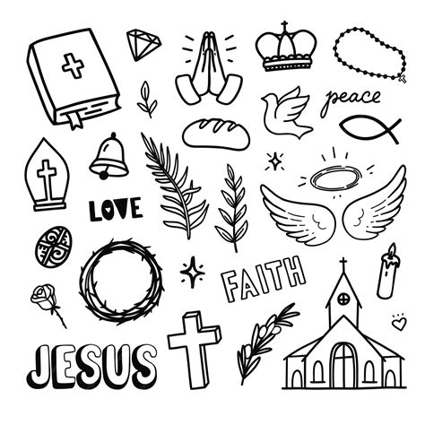 Christian doodles vector hand drawn illustrations about religion and church religious line art ... - illustration of faith in the bible