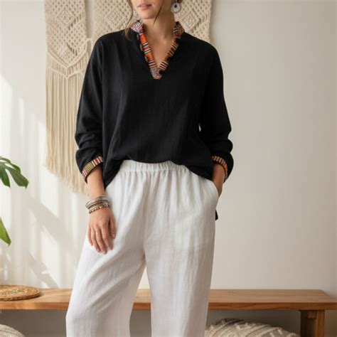 Nepali Kurta - Black – The Nomad Vibes