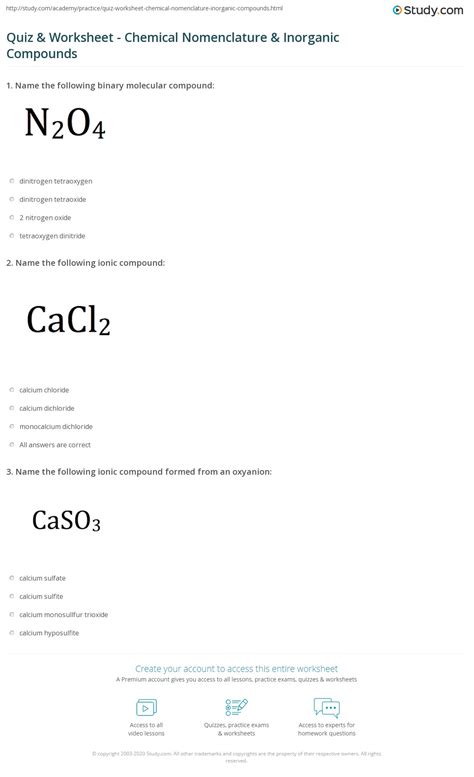 Quiz & Worksheet - Chemical Nomenclature & Inorganic Compounds | Study.com