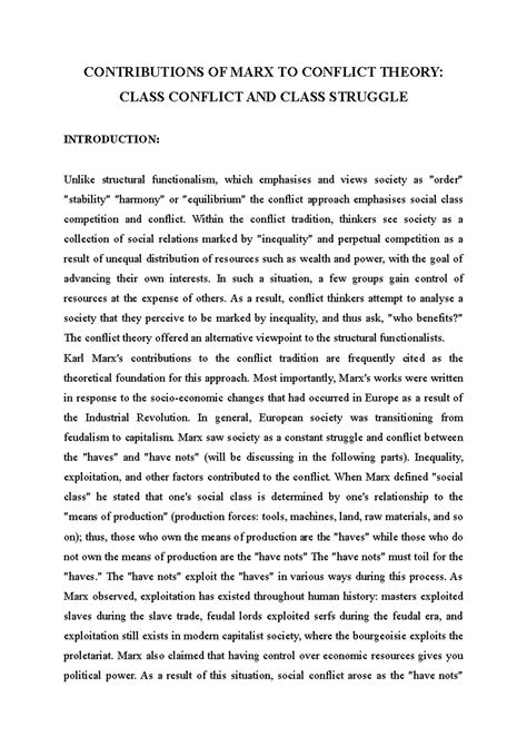 Contributions OF MARX TO Conflict Theory- Class Conflict AND Class ...