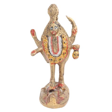 Hand Painted Brass Goddess Kali Statue Standing On Lord Shiva