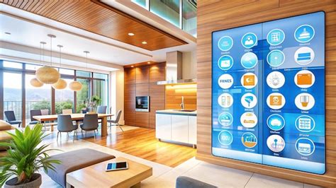 Interior de sala de estar moderno com painel de controle de casa ...