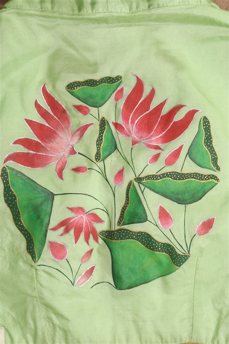 Stunning Green Silk V-Neck Blouse - Hand Painted & Non-Padded