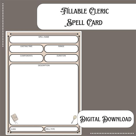 Dnd 5E 2024 Cleric Spell Cards, Fillable PDF Form, Custom Spell Card ...