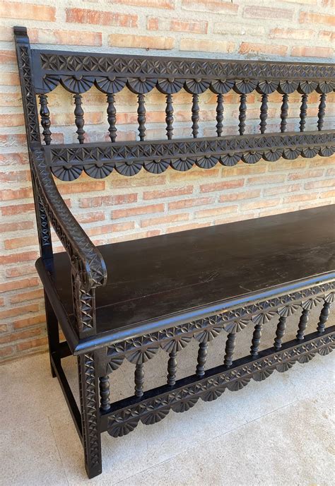 Antique Spanish Colonial Carved Walnut Bench, 1910s at 1stDibs
