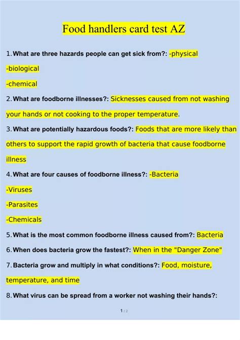 Food handlers card test AZ | Questions with 100% Correct Answers ...