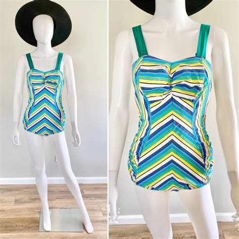 Vintage 1940s Striped Swimsuit / 40s Retro Bathing Suit / 40s Swimwear ...