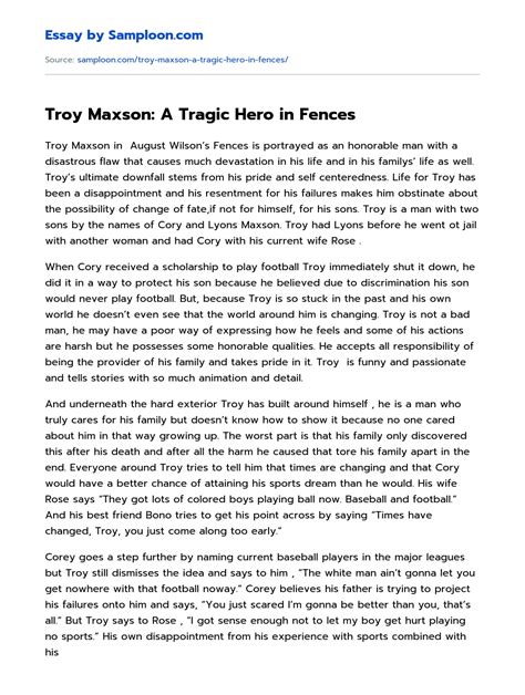 Troy Maxson: A Tragic Hero in Fences Analytical Essay on Samploon.com