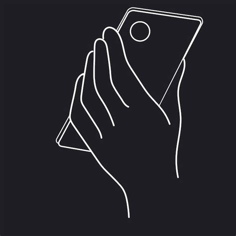 Mobile phone in the hand of a man or womanhanddrawing line black and ...