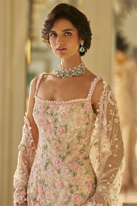 Nude Multi-Coloured Three-Dimensional Sharara Set – Seema Gujral