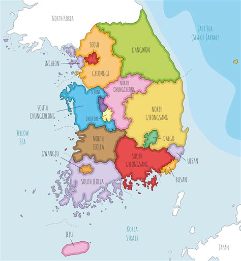 Vector illustrated map of South Korea with provinces, metropolitan ...