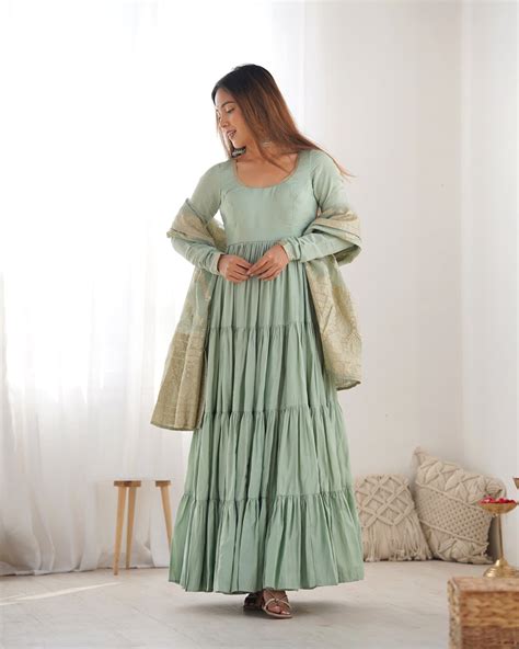 Pista Color Pure Roman Silk Ruffle Style Anarkali Suit – subhvastra