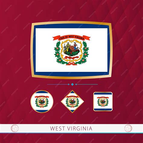 Premium Vector | Set of West Virginia flags with gold frame for use at ...
