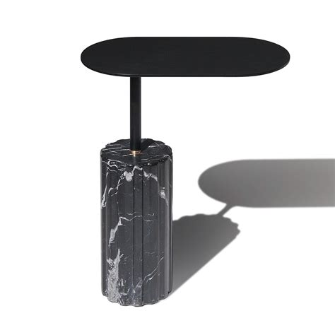 Black Marquina Marble Minimal Oval Side Table “Column Side Table S” For ...