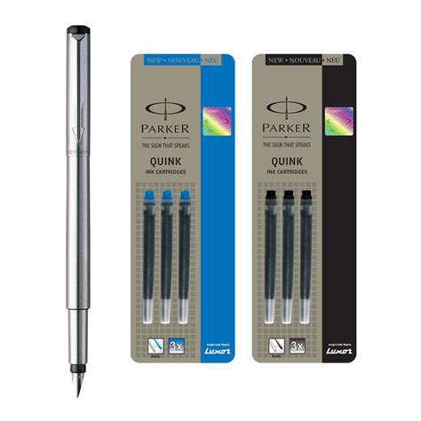 Parker Vector Stainless Steel CT Fountain Pen + Quink Ink Cartridge ...