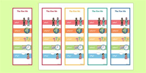 👉 The Five Ws Bookmarks - The Five Ws Word Cards