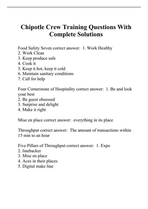 Chipotle Crew Training Questions With Complete Solutions - Chipotle - Stuvia US