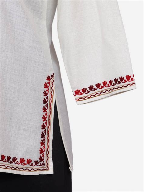 Buy White Cotton Kashmiri Aari Embroidery Kurtis Online for Women ...