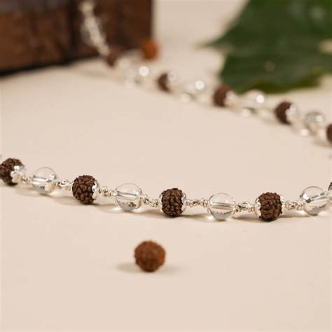 Rudraksha With Sphatik Beads Silver Mala – Prinjal Jewels