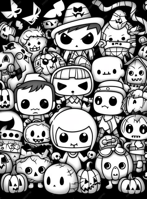 Premium Photo | A black and white drawing of a bunch of cartoon ...