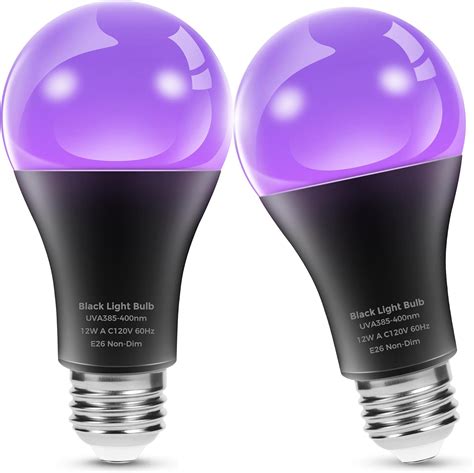L LOHAS LED UV Black Light Bulbs, Halloween 12W A19 UV Blacklight, 100 ...