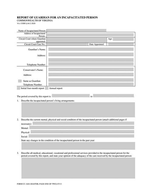 Fillable Online dss virginia annual report of guardian of the person ...