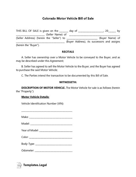 Colorado Bill of Sale Templates [Free] (Word, PDF, ODT)