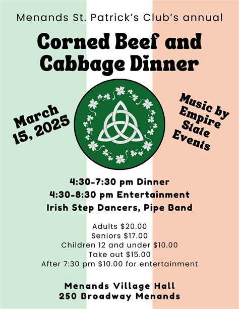 Menands St. Patricks Club Corned Beef and Cabbage Dinner, 250 Broadway ...