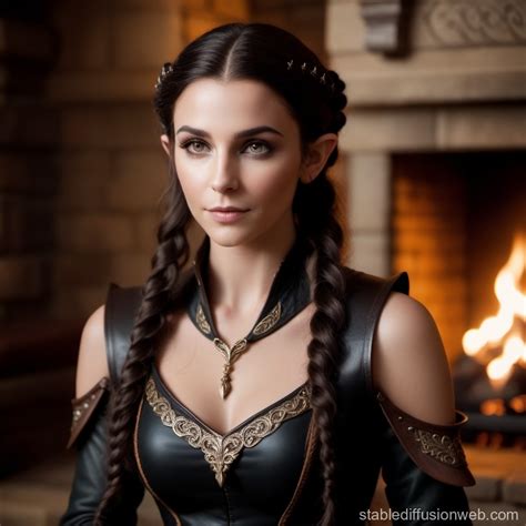 Half-Elf Bard by the Fireplace | Stable Diffusion Online