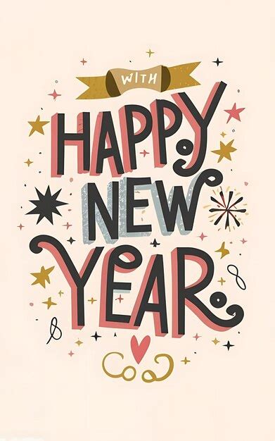 Feliz año nuevo con ilustración de tipografía clipart | Foto Premium