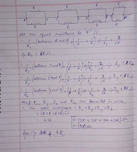 There are 8 equal resistances R. Two are connected in parallel, such ...