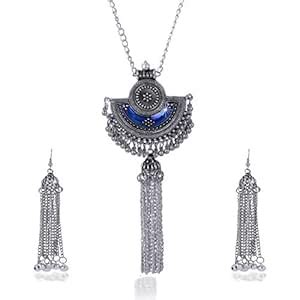 Yellow Chimes Stylish Crafted Royal Blue Meenakari Oxidized Silver ...