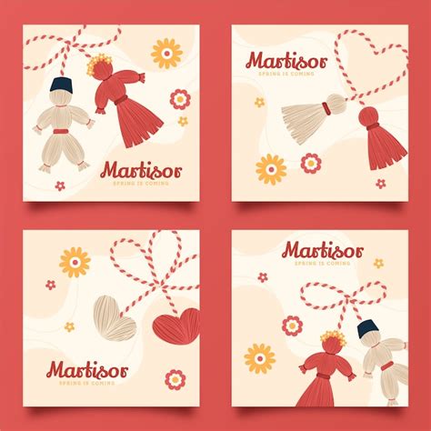 Collezione di post instagram martisor disegnata a mano | Vettore Gratis