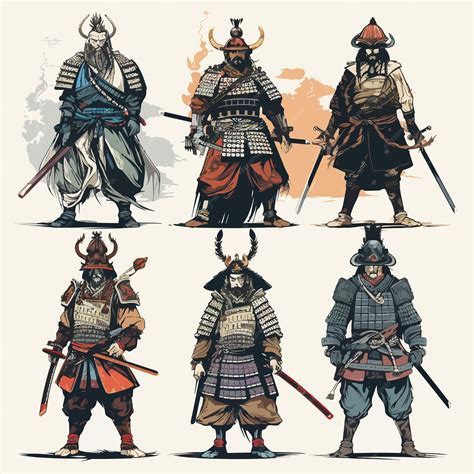 Premium Vector | 4_ferocious_samurai_warriors_from_medieval_japan